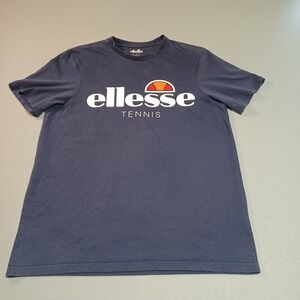 Ellesse Mens Graphic T-Shirt Navy Blue Logo Crew Neck Cotton SEU03939 Size L